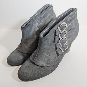 Naughty monkey black suede booties silver buckles